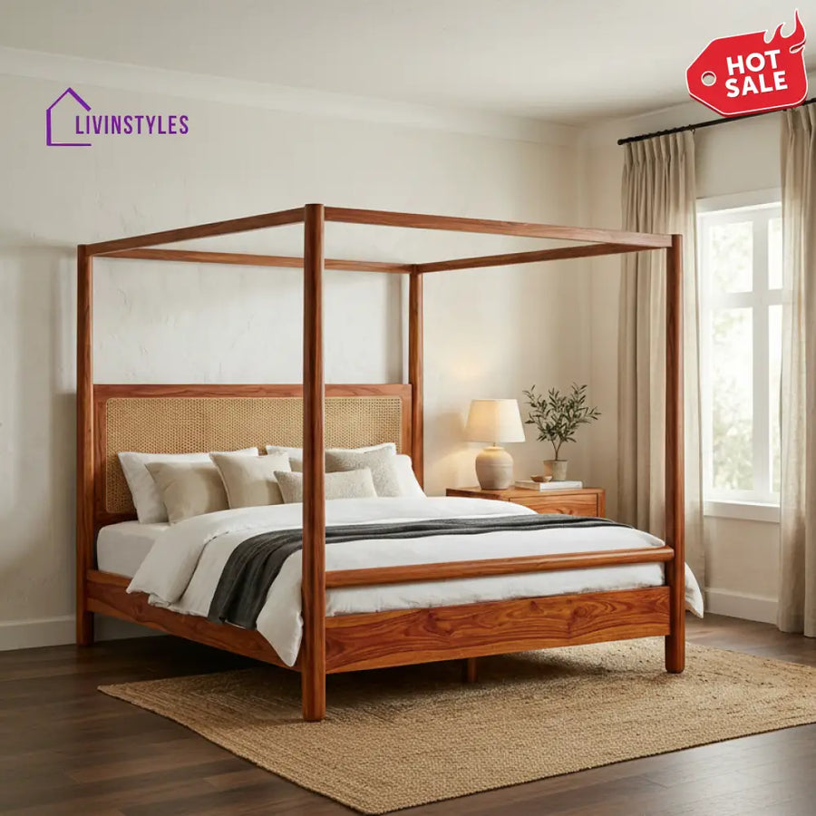 Allure Sheesham Wood Poster Bed Without Storage