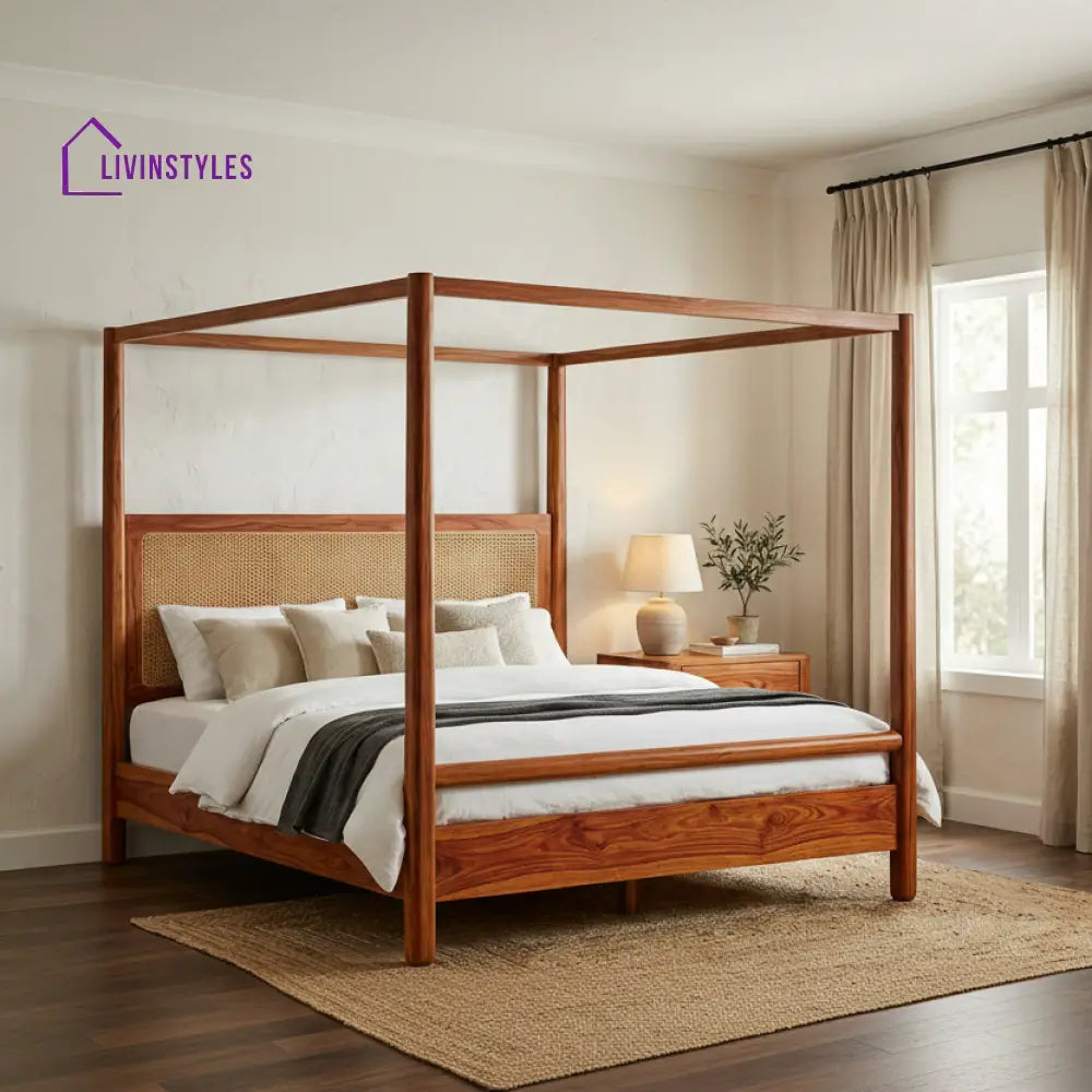 Allure Sheesham Wood Poster Bed Without Storage