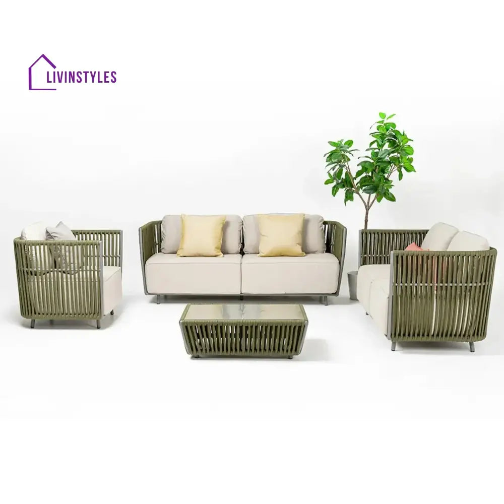 Alma All-Weather Rope 5 Seater Sofa Set With Glass Top Table - Sofa Set
