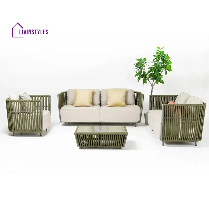 Alma All-Weather Rope 5 Seater Sofa Set With Glass Top Table - Sofa Set