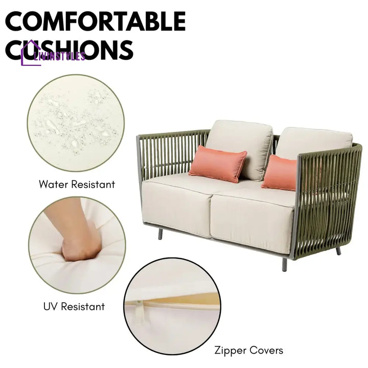 Alma All-Weather Rope 5 Seater Sofa Set With Glass Top Table - Sofa Set