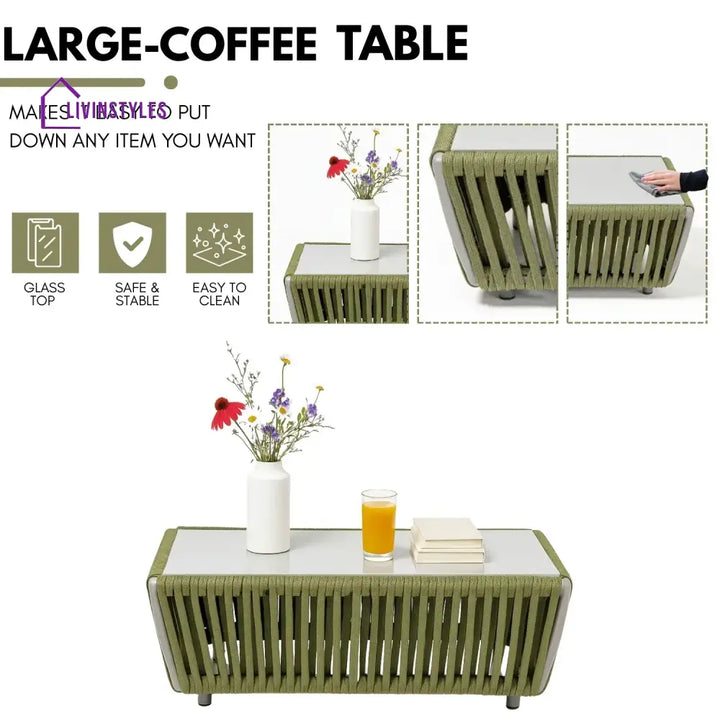 Alma All-Weather Rope 5 Seater Sofa Set With Glass Top Table - Sofa Set
