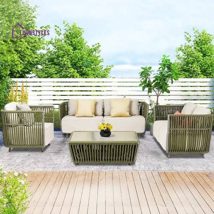 Alma All-Weather Rope 5 Seater Sofa Set With Glass Top Table - Sofa Set
