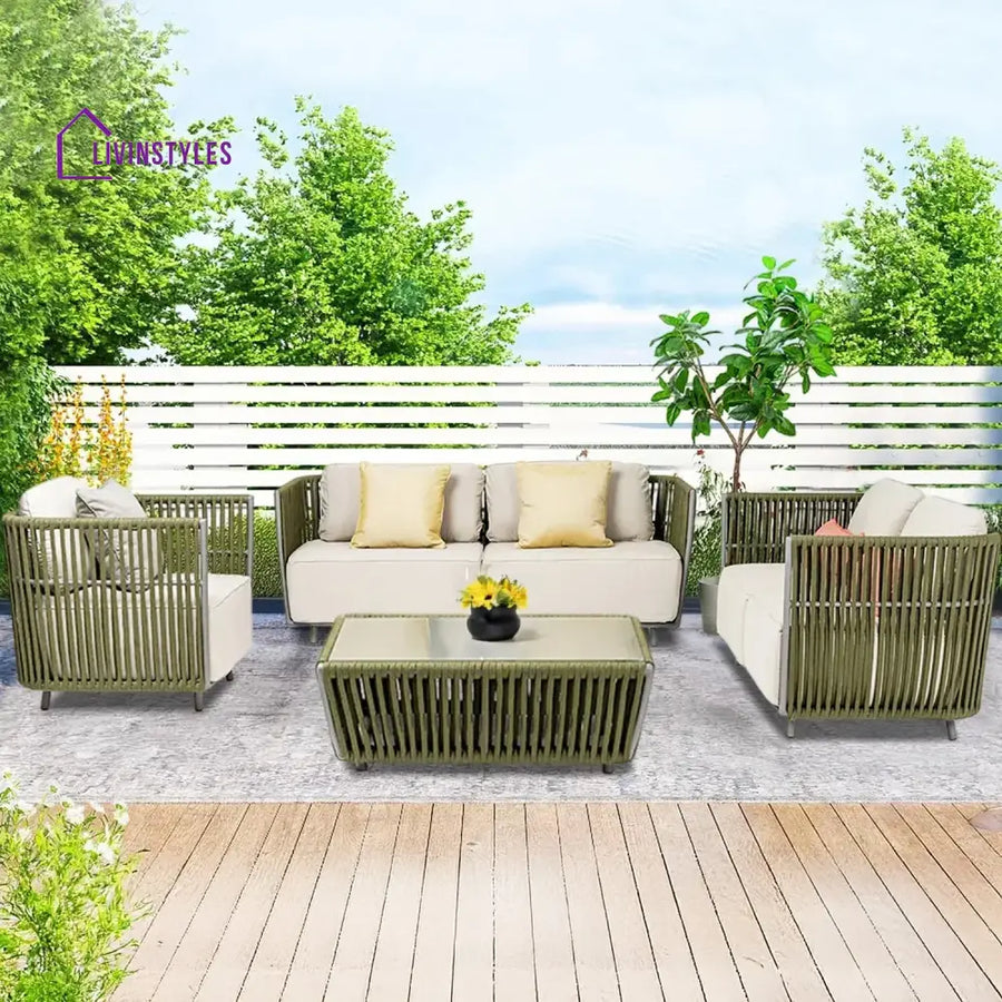 Alma All-Weather Rope 5 Seater Sofa Set With Glass Top Table - Sofa Set
