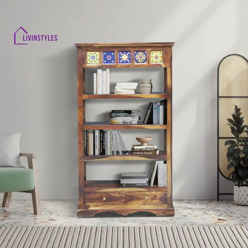 Alma Solid Sheesham Wood Book Shelf Natural Study Table