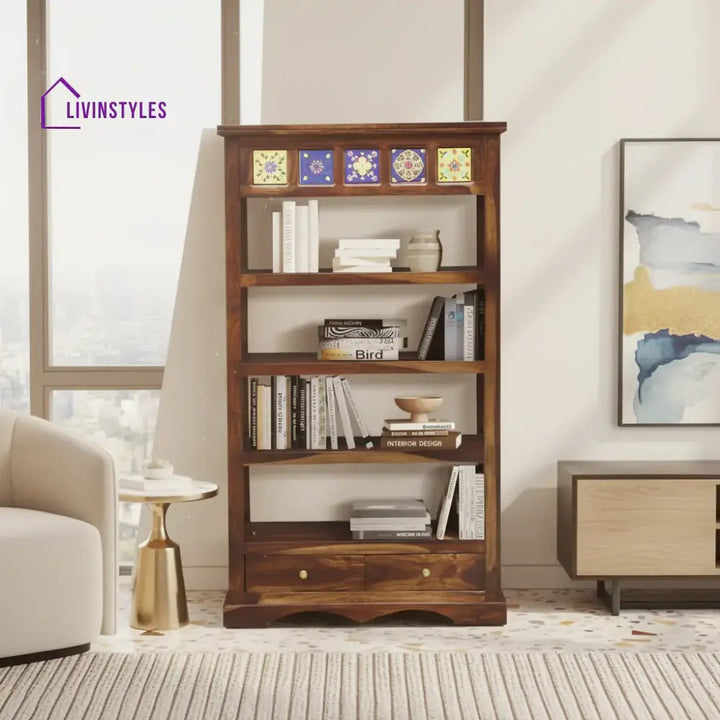 Alma Solid Sheesham Wood Book Shelf Teak Study Table