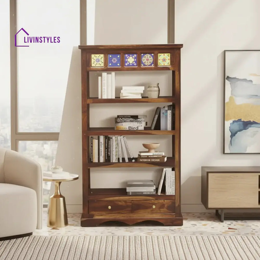Alma Solid Sheesham Wood Book Shelf Teak Study Table