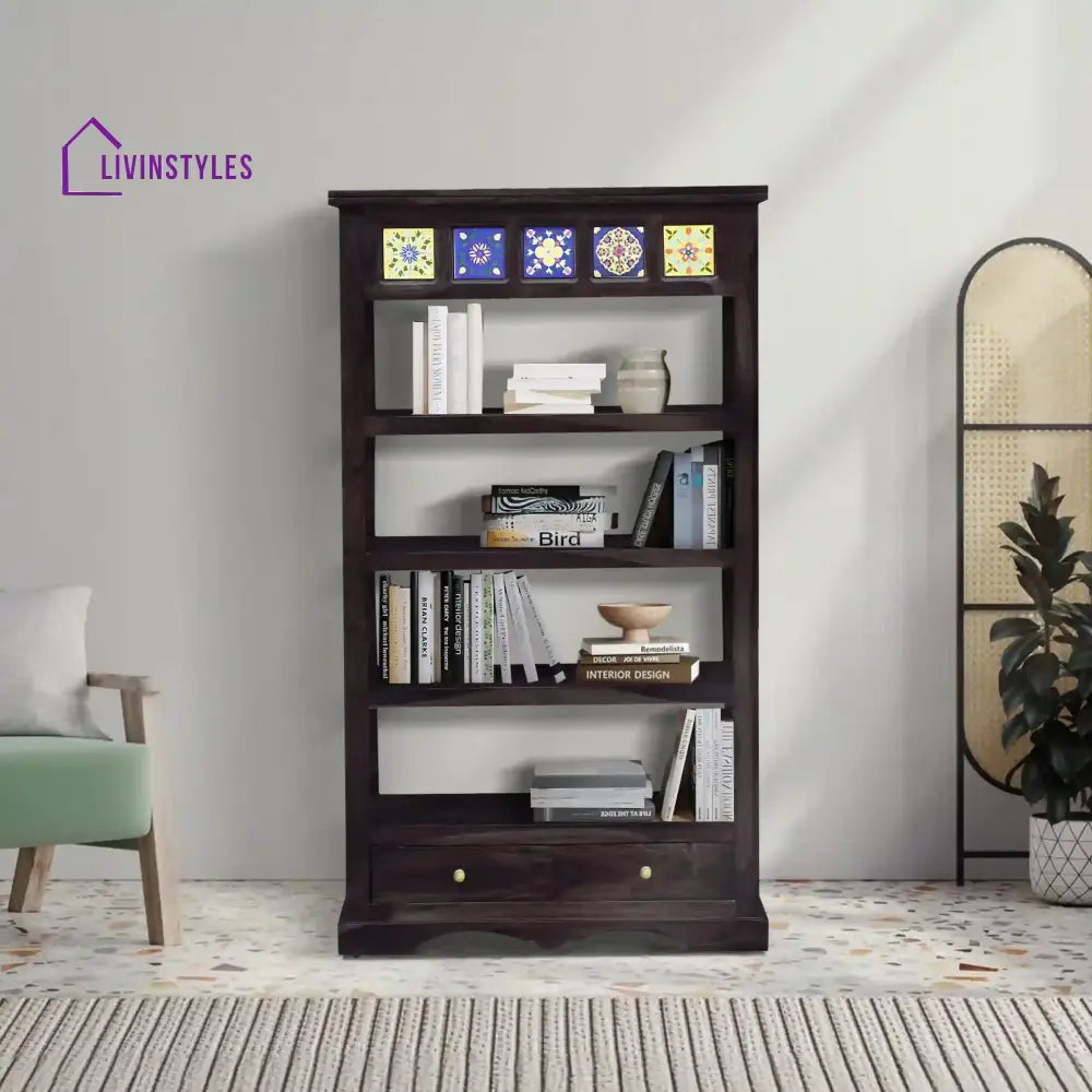 Alma Solid Sheesham Wood Book Shelf Walnut Study Table