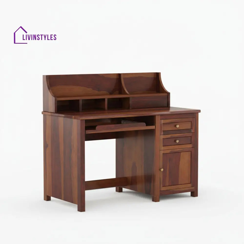 Alondra sheesham wood study table with storage cabinets and shelve