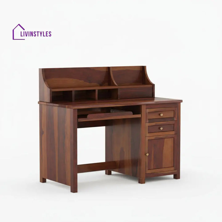 Alondra sheesham wood study table with storage cabinets and shelve