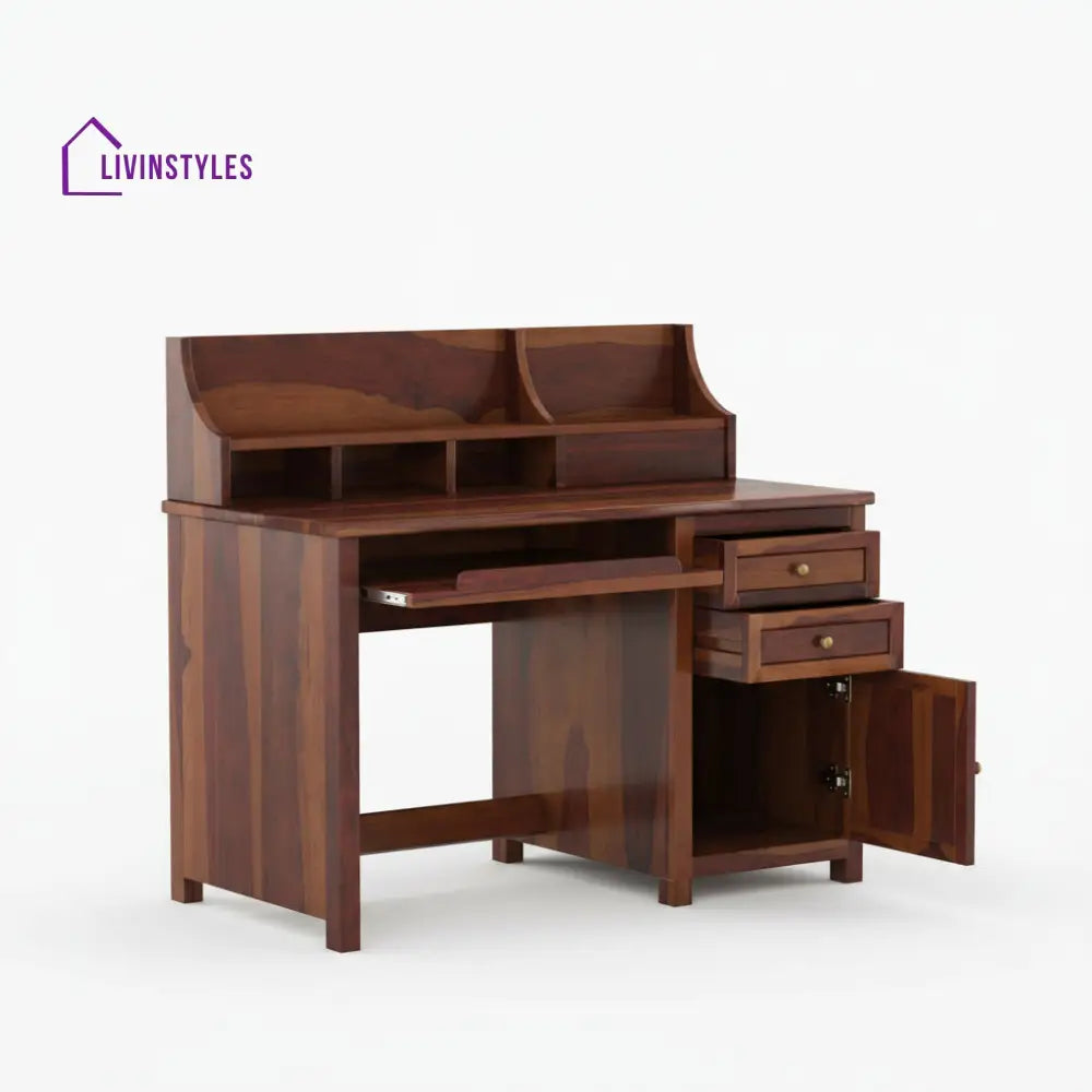Alondra sheesham wood study table with storage cabinets and shelve