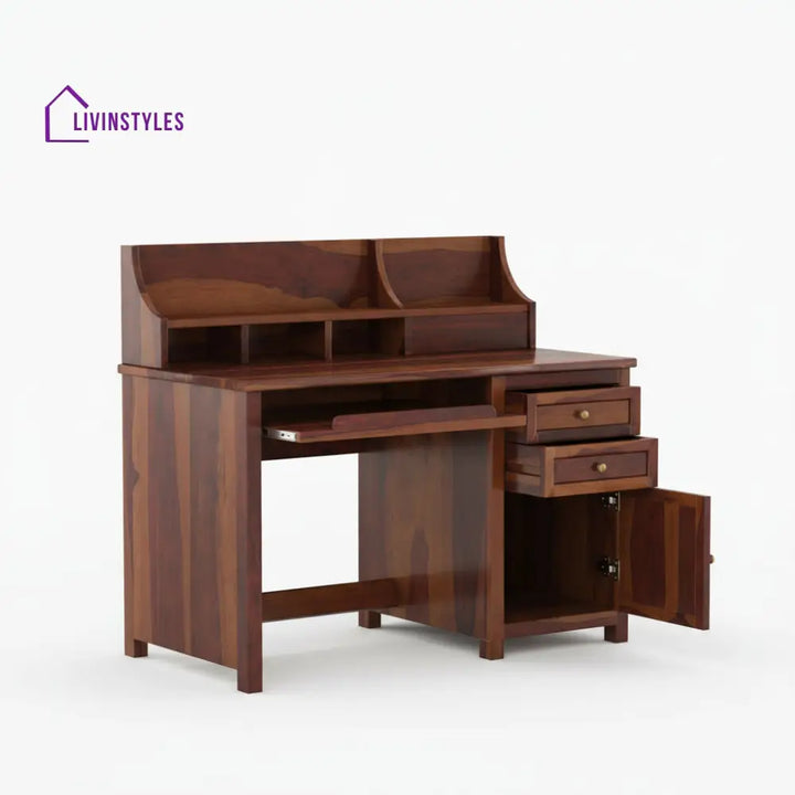 Alondra sheesham wood study table with storage cabinets and shelve