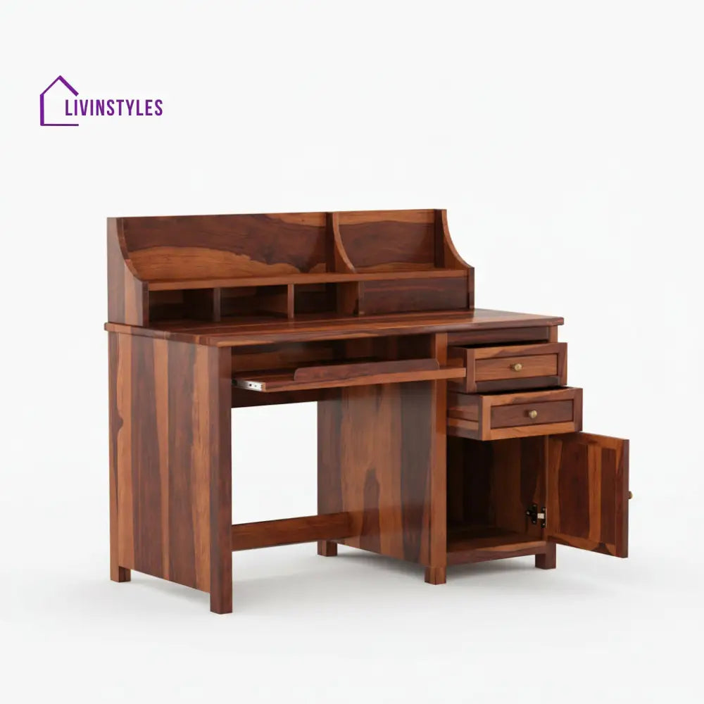 Alondra sheesham wood study table with storage cabinets and shelve