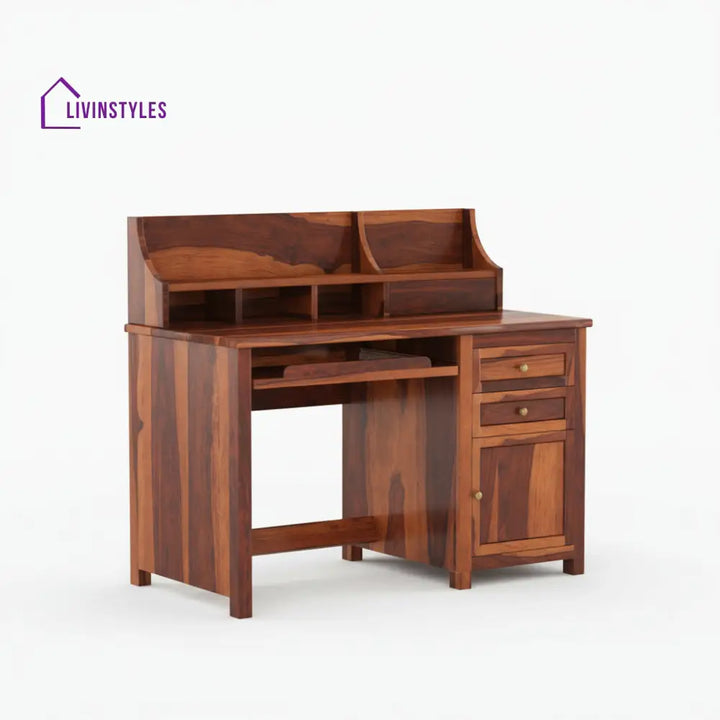 Alondra sheesham wood study table with storage cabinets and shelve