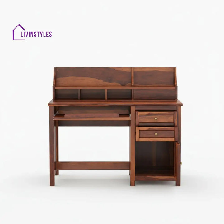 Alondra sheesham wood study table with storage cabinets and shelve