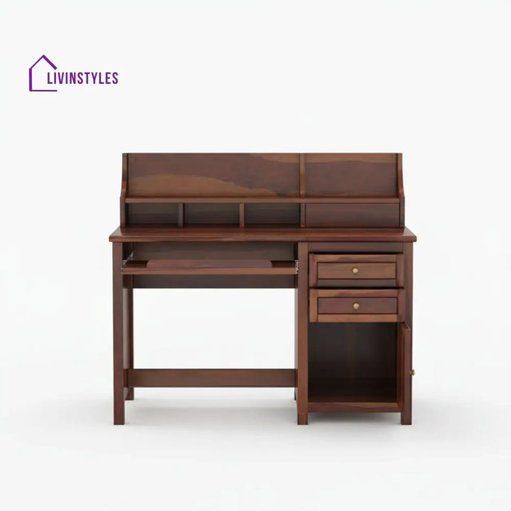 Alondra sheesham wood study table with storage cabinets and shelve