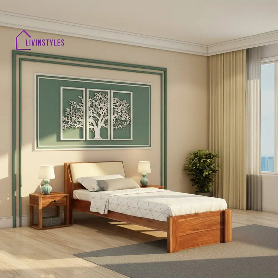 Alondra Solid Sheesham Wood Single Bed Without Storage (Natural Finish) Bed