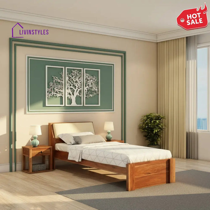 Alondra Solid Sheesham Wood Single Bed Without Storage (Natural Finish) Bed