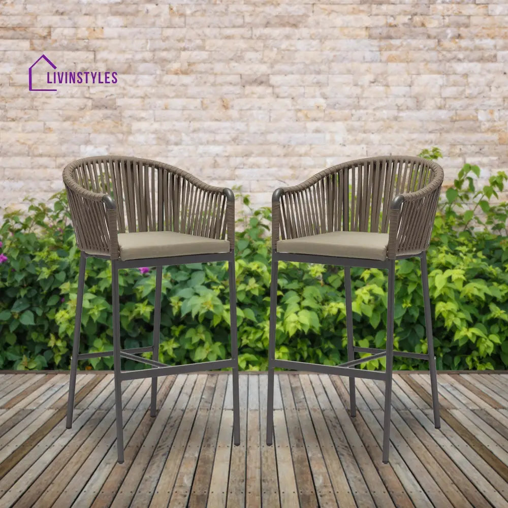 Alp Outdoor Patio Bar Chair 2 Chair For Balcony Braided & Rope - Coffee - Bar Sets