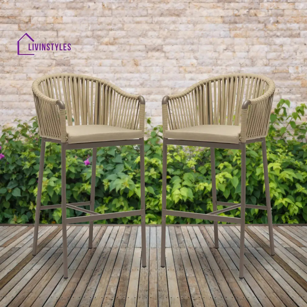 Alp Outdoor Patio Bar Chair 2 Chair For Balcony Braided & Rope - Light Brown - Bar Sets