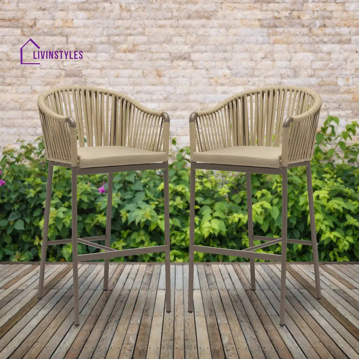 Alp Outdoor Patio Bar Chair 2 Chair For Balcony Braided & Rope - Light Brown - Bar Sets