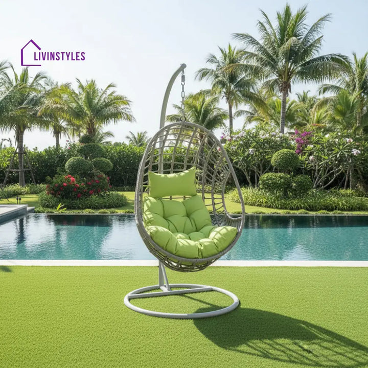 Altera Single Seater Hanging Swing With Stand For Balcony Garden Swing (Silver) - Swings