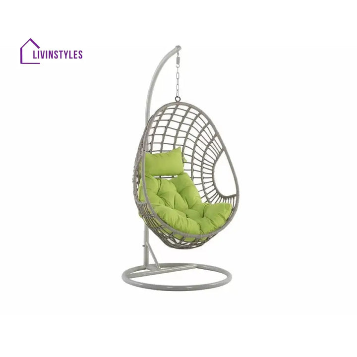 Altera Single Seater Hanging Swing With Stand For Balcony Garden Swing (Silver) - Swings