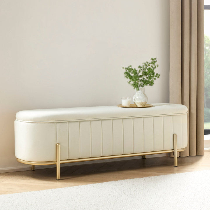 Jacinto Panelled Storage Ottoman - Ecru End of Bed Ottomans