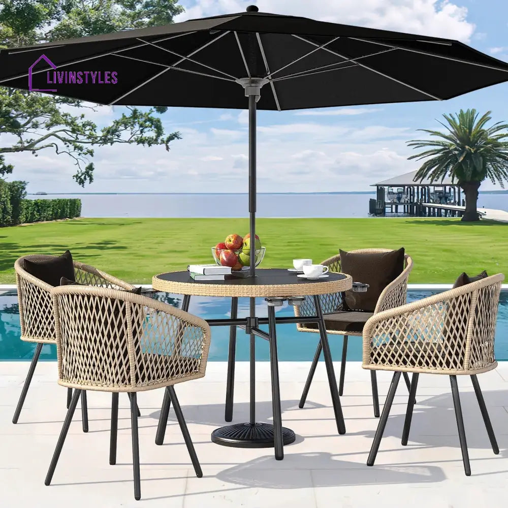 Alux Outdoor Patio Seating Set 4 Chairs and 1 Table Set (Tan + Black) - Coffee Table Sets