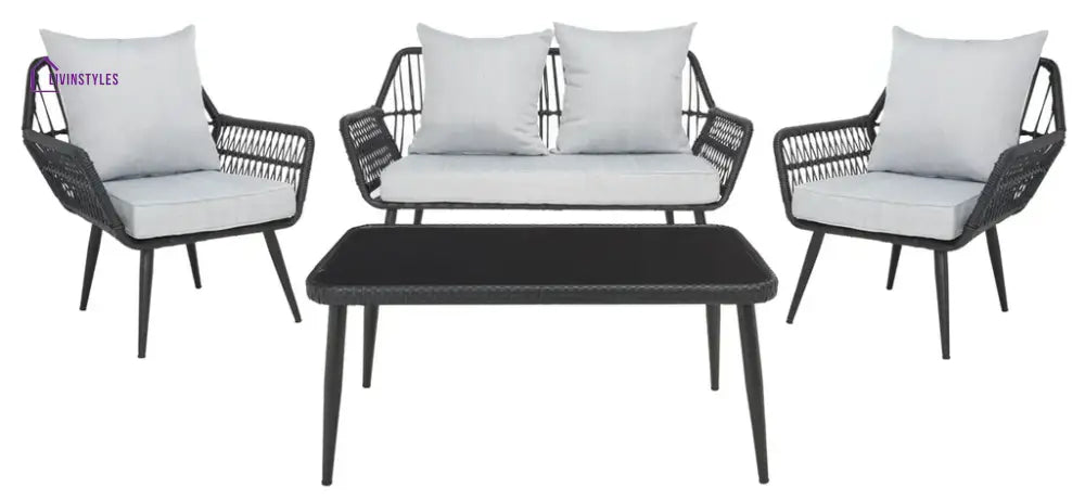 Alveré Outdoor Sofa Set 2 Seater 2 Single seater and 1 Center Table - Black - Sofa Sets