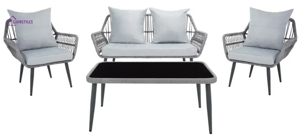 Alveré Outdoor Sofa Set 2 Seater 2 Single seater and 1 Center Table - Light Grey - Sofa Sets