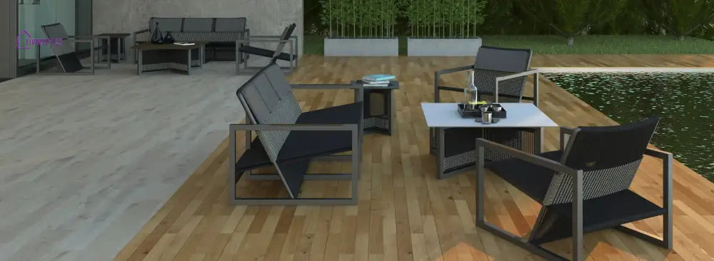 Alvery Outdoor Sofa Set 3 Seater 2 Single seater 1 side table and 1 Center Table (Grey + Black) - Sofa Sets