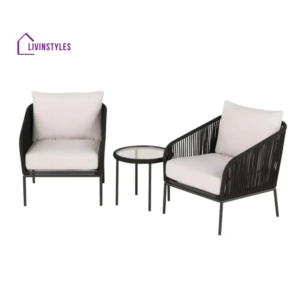Alwin Outdoor Patio Seating Set 2 Chairs and 1 Table Set (Black) Braided And Rope - Coffee Table Sets