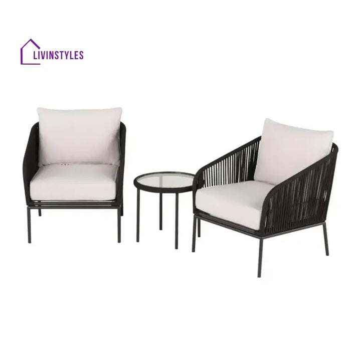 Alwin Outdoor Patio Seating Set 2 Chairs and 1 Table Set (Black) Braided And Rope - Coffee Table Sets