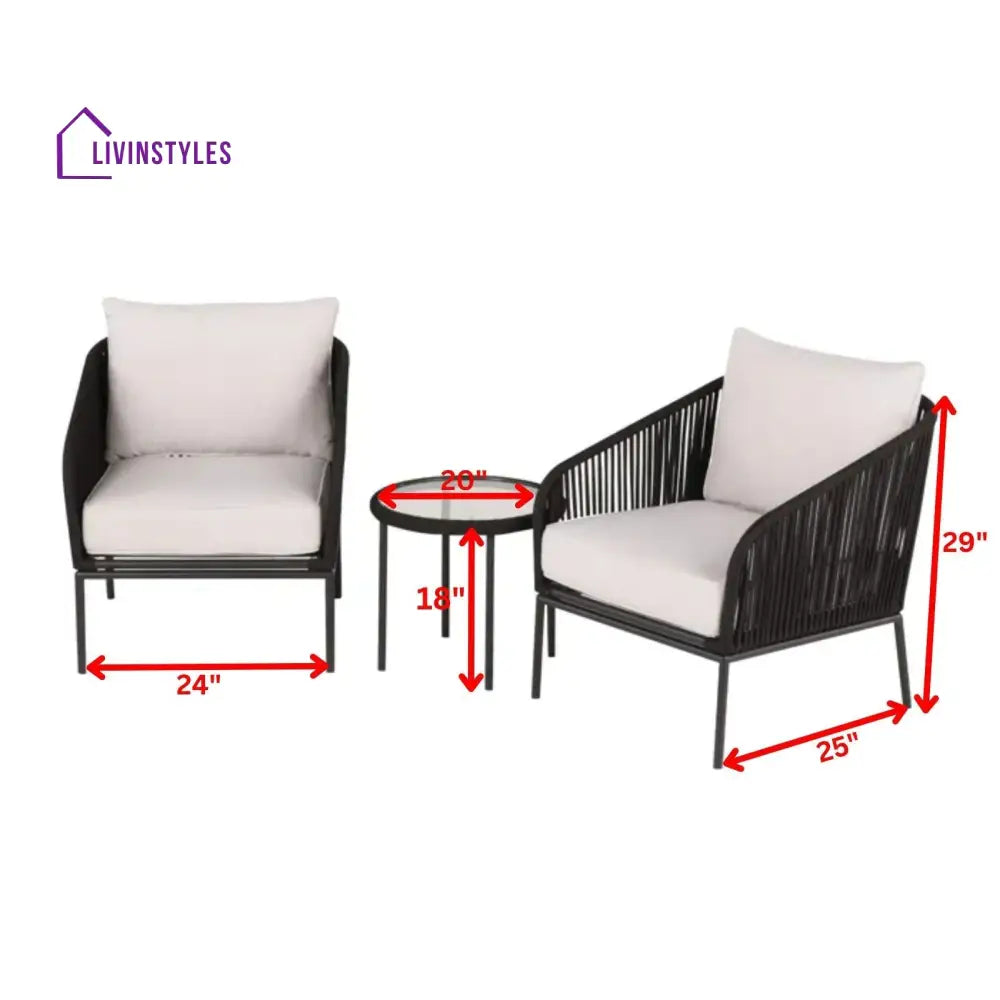 Alwin Outdoor Patio Seating Set 2 Chairs and 1 Table Set (Black) Braided And Rope - Coffee Table Sets