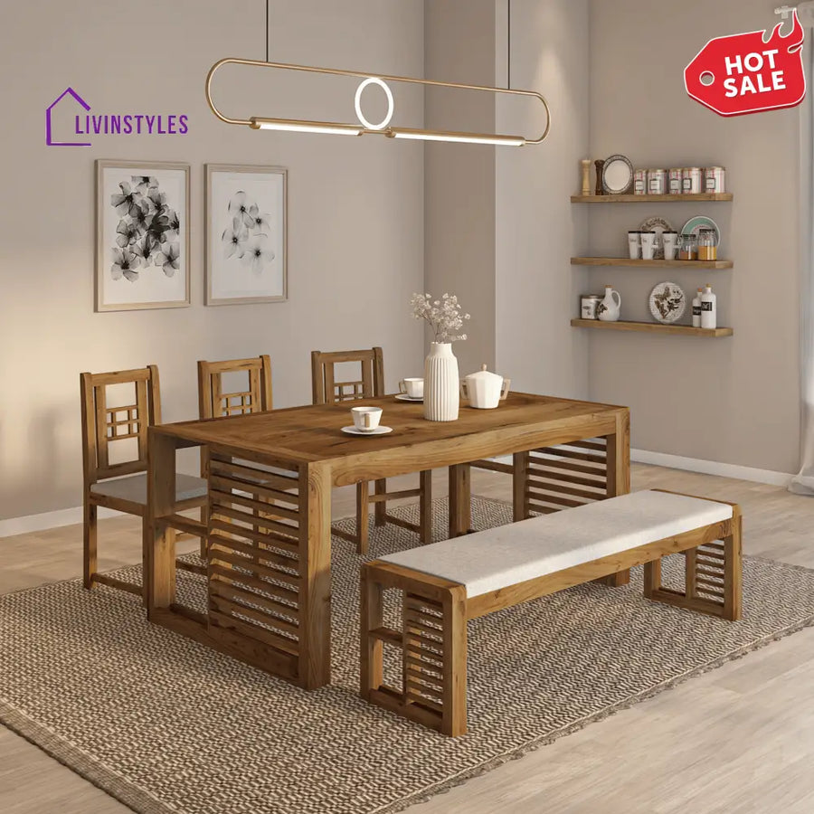 Garten Acacia Wood Dining Set with bench and 3 chairs Natural