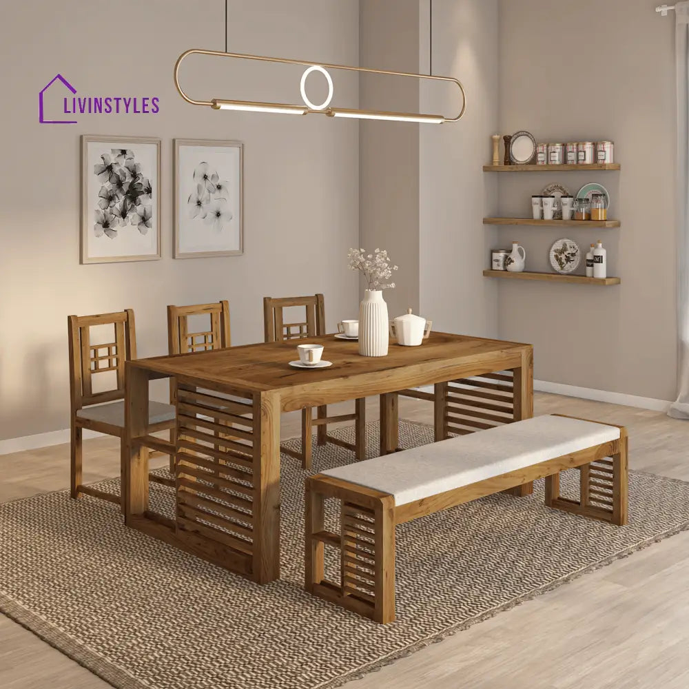 Garten Acacia Wood Dining Set with bench and 3 chairs Natural