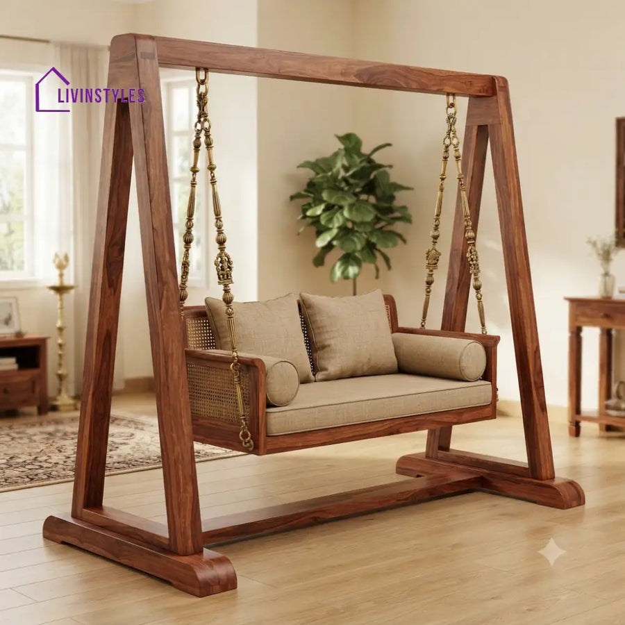 Amaël 2 Seater Wooden Swing for Home | Wooden Jhula for home