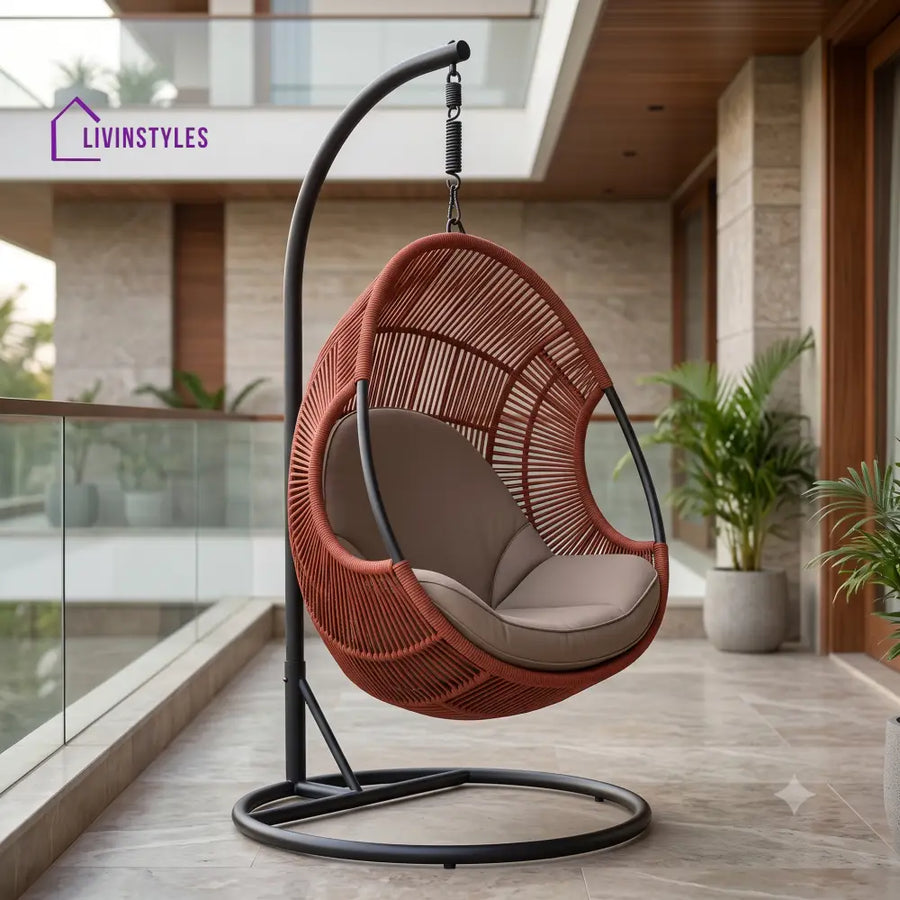 Amael Metal Frame Swing Chair With Stand Rope Woven Single Seater