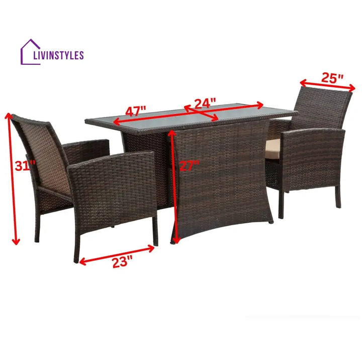 Amand Outdoor Patio Seating Set 2 Chairs and 1 Table Set (Brown) - Coffee Table Sets
