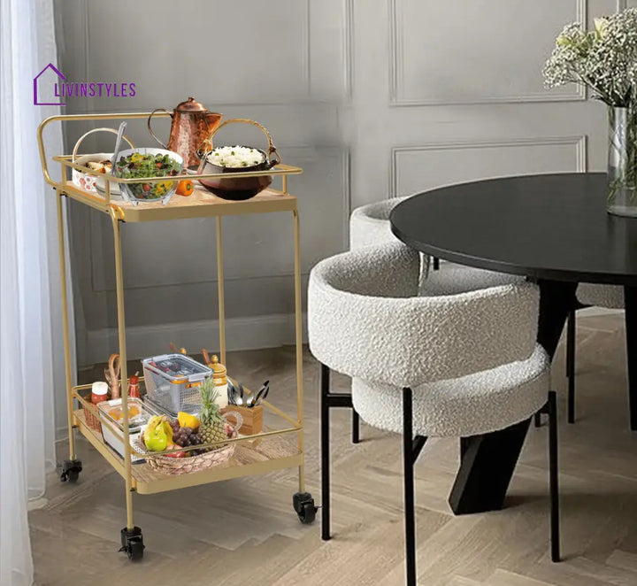 Amanda 2-Tier Wooden Shelving Serving Trolley Trolleys