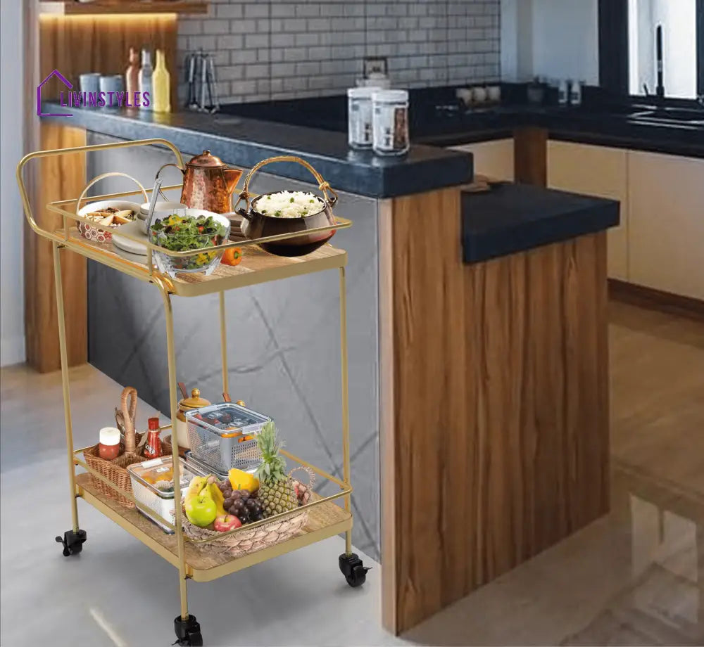 Amanda 2-Tier Wooden Shelving Serving Trolley Trolleys