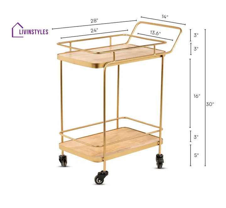 Amanda 2-Tier Wooden Shelving Serving Trolley Trolleys