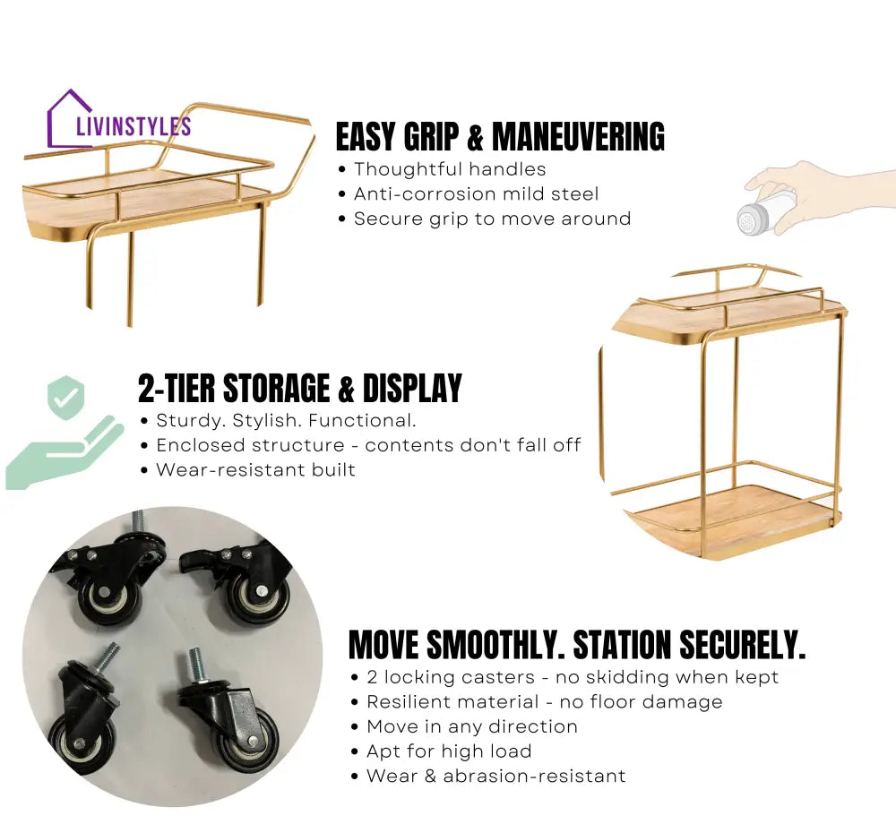 Amanda 2-Tier Wooden Shelving Serving Trolley Trolleys