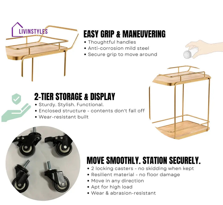 Amanda 2-Tier Wooden Shelving Serving Trolley Trolleys