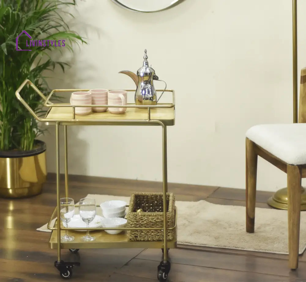 Amanda 2-Tier Wooden Shelving Serving Trolley Trolleys
