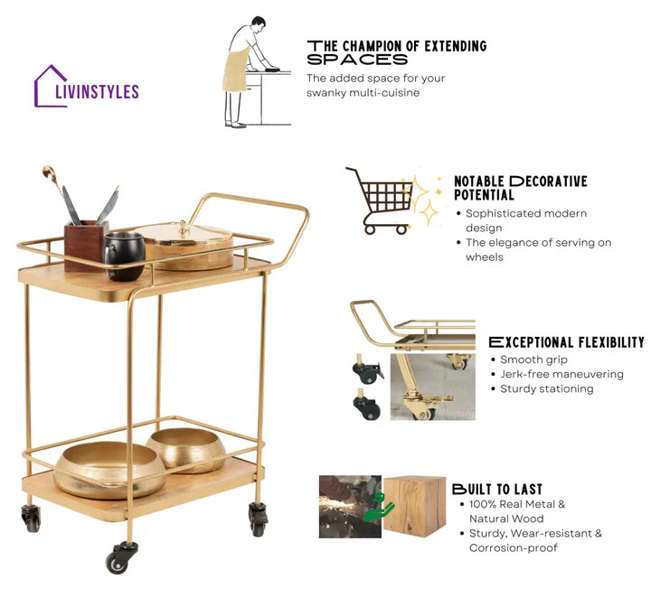 Amanda 2-Tier Wooden Shelving Serving Trolley Trolleys