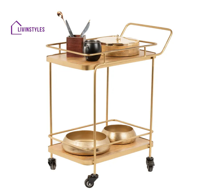 Amanda 2-Tier Wooden Shelving Serving Trolley Trolleys