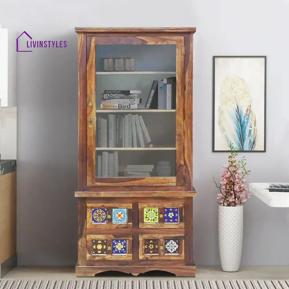 Amanda Contemporary Sheesham Wood Bookcase Natural Study Table