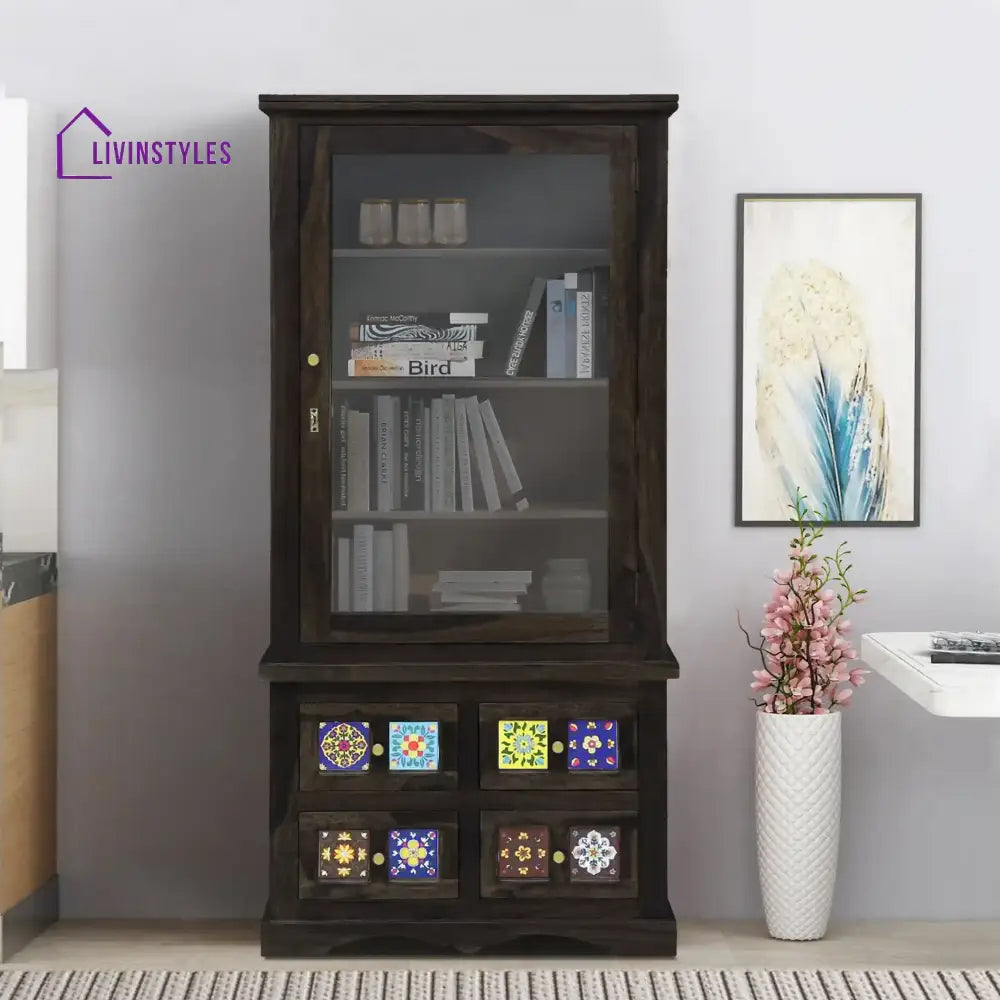 Amanda Contemporary Sheesham Wood Bookcase Walnut Study Table